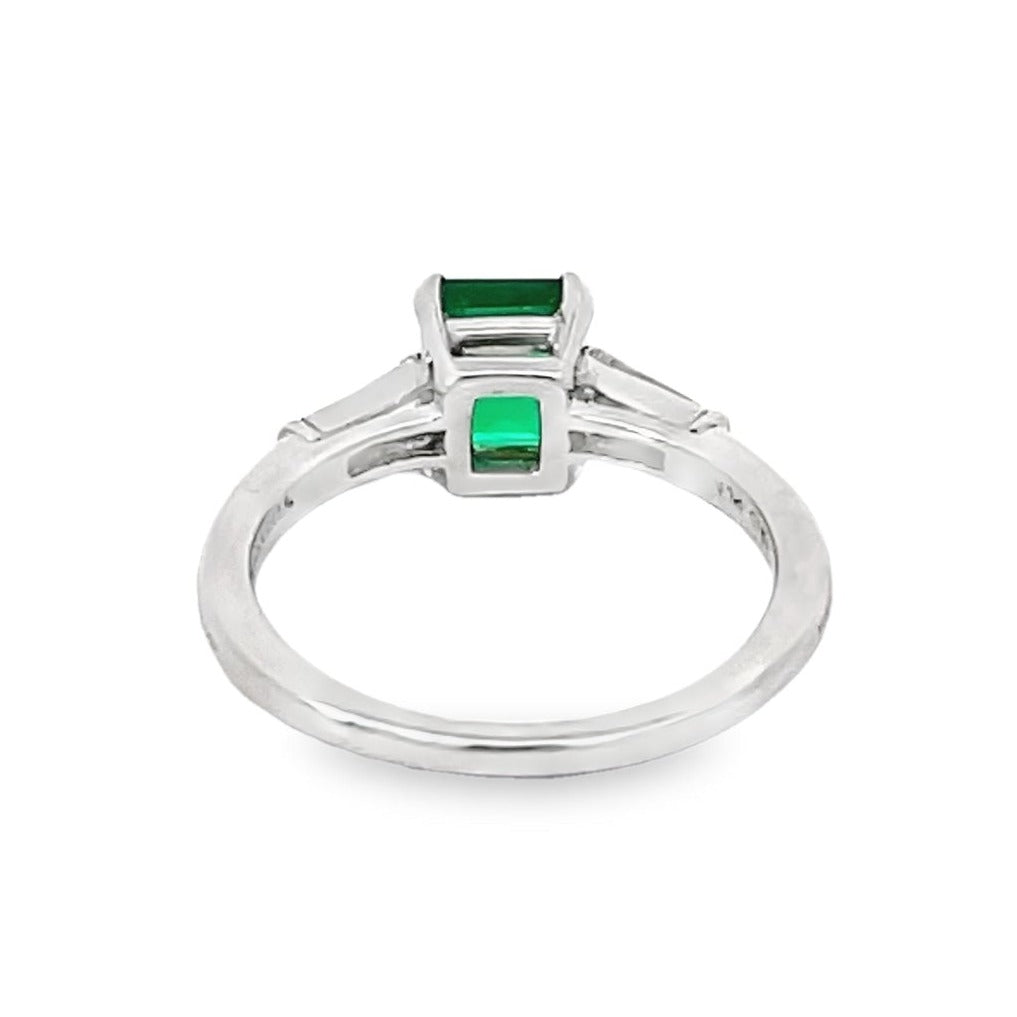 Back  view of Vintage Tiffany & Co. 0.80ct Emerald Cut Colombian Emerald Engagement Ring