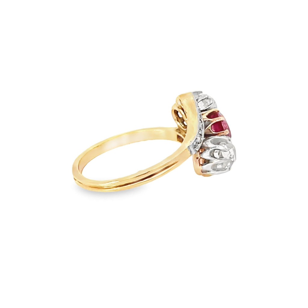 Side view of 0.75ct Antique Cushion Cut Natural Ruby Engagement Ring