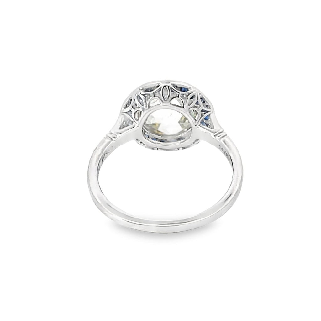 Back view of 1.56ct Rose cut diamond engagement ring platinum.