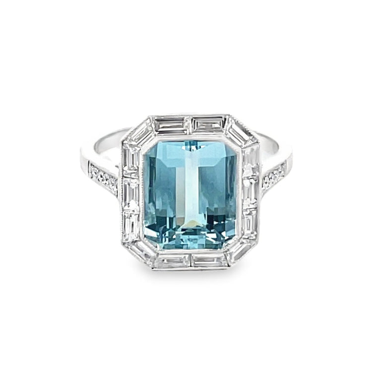 Front view of 2.80ct Emerald Cut Aquamarine Cocktail Ring