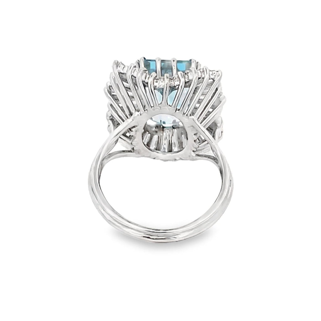 Back view of Vintage 4.34ct Emerald Cut Aquamarine Cocktail Ring