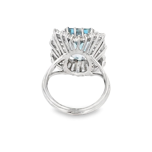 Front view of Vintage 4.34ct Emerald Cut Aquamarine Cocktail Ring