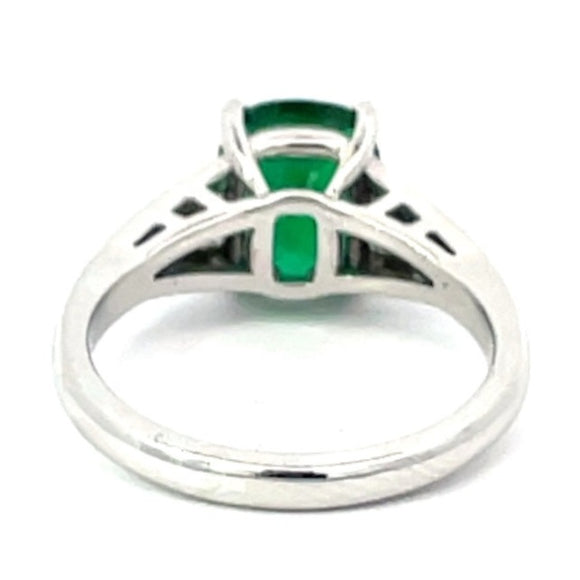 Front view of GIA 2.48ct Cushion Cut Natural Emerald Engagement Ring, 18k White Gold