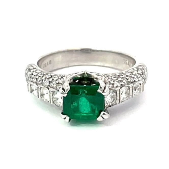 Front view of 1.22ct Emerald Cut Emerald Engagement Ring, 18k White Gold