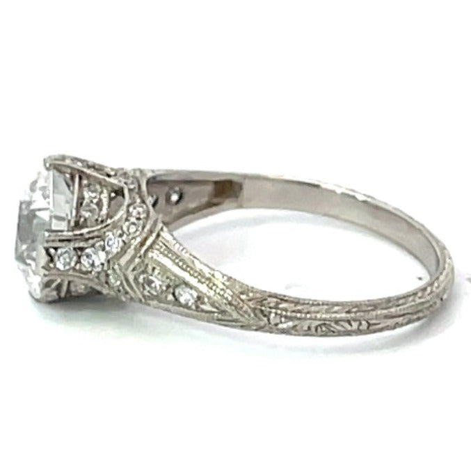 Side view of GIA 2.05ct Old European Cut Diamond Engagement Ring, D Color, VS1 Clarity, Platinum