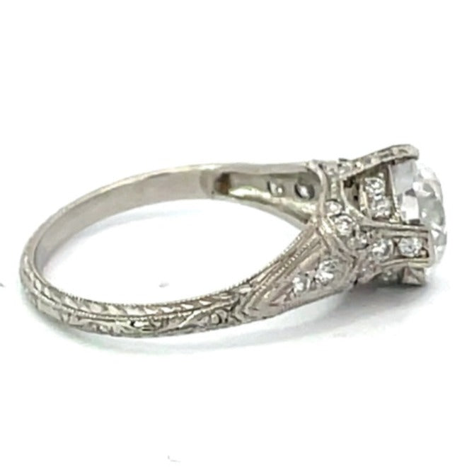 Side view of GIA 2.05ct Old European Cut Diamond Engagement Ring, D Color, VS1 Clarity, Platinum