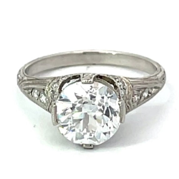 Front view of GIA 2.05ct Old European Cut Diamond Engagement Ring, D Color, VS1 Clarity, Platinum