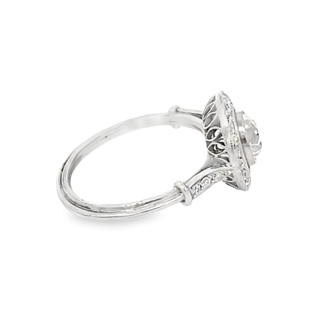 Side view of 1.25ct Old Mine Cut Antique Diamond Engagement Ring