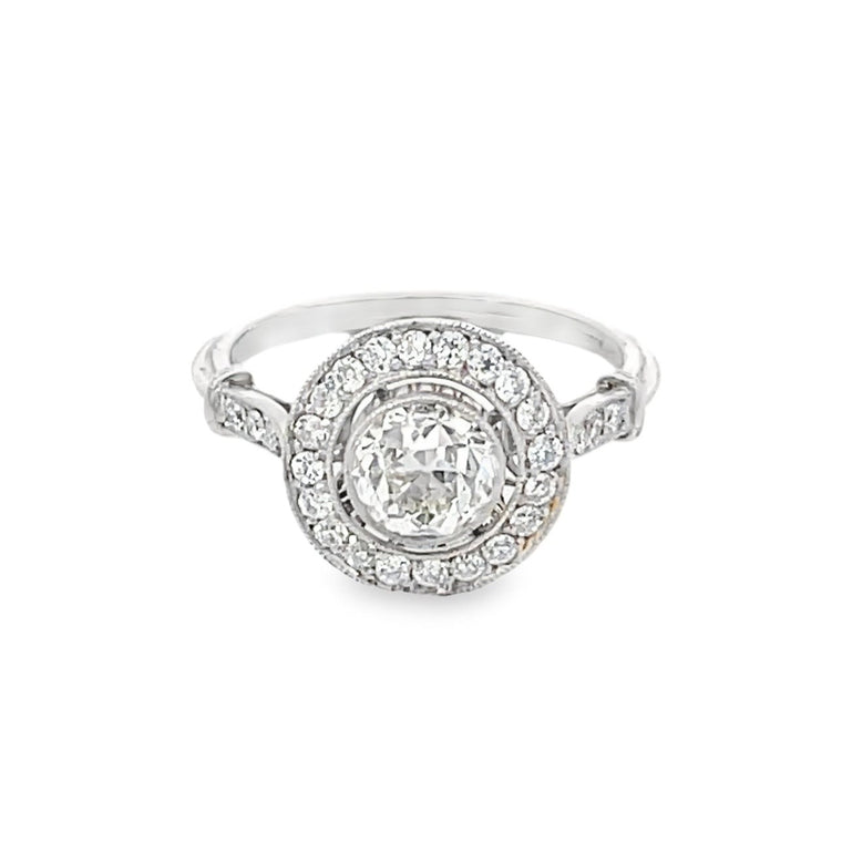 Front view of 1.25ct Old Mine Cut Antique Diamond Engagement Ring
