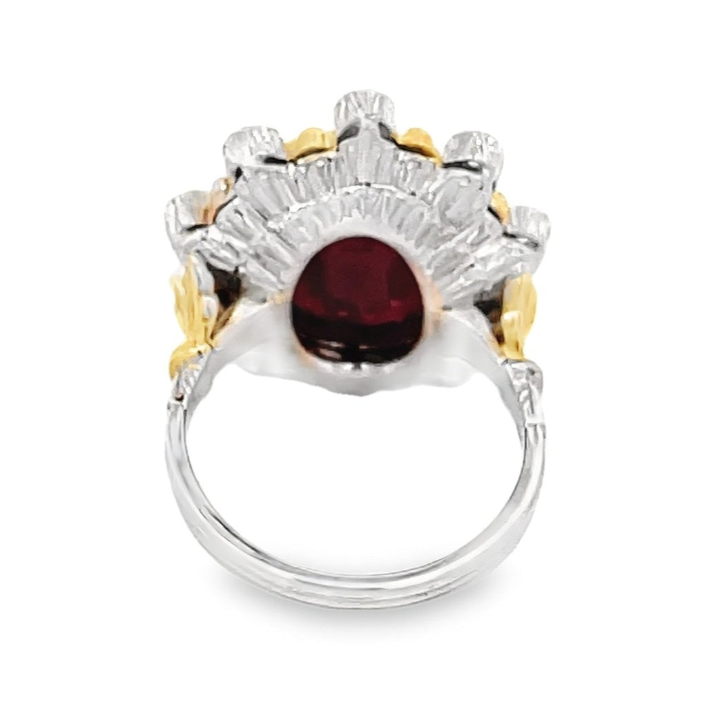 Back view of Vintage M.Buccellati 7.41ct Oval Cut Ruby Cocktail Ring, 18k Gold