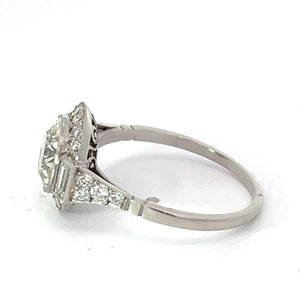 Side view of 1.75ct Old European Cut Diamond Engagement Ring, Diamond Halo