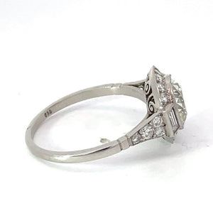 Side view of 1.75ct Old European Cut Diamond Engagement Ring, Diamond Halo