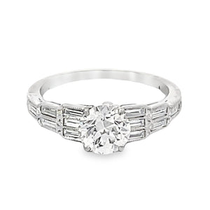 Front view of GIA 1.14ct Old European Cut Diamond Engagement Ring