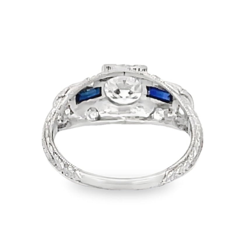 Back view of GIA 0.89ct Old European Cut Diamond Engagement Ring, H Color, Platinum