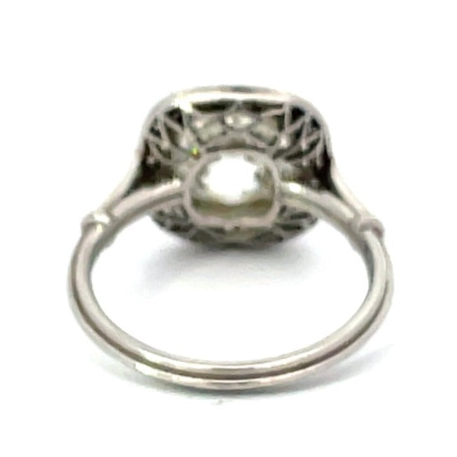 Back view of 2.90ct Antique Cushion Cut Diamond Engagement Ring, Diamond Halo, Platinum