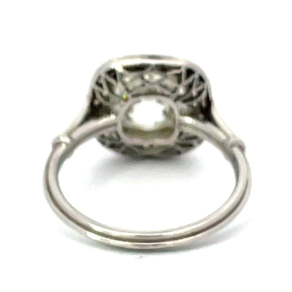 Front view of 2.90ct Antique Cushion Cut Diamond Engagement Ring, Diamond Halo, Platinum