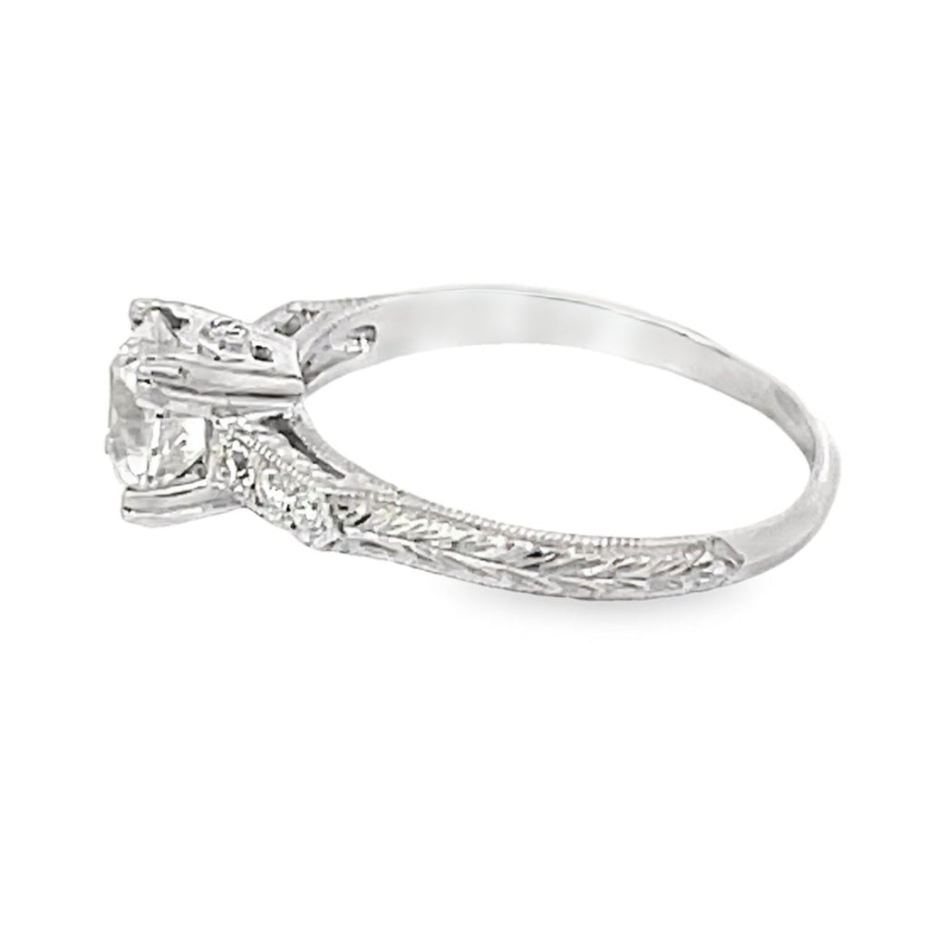 Side view of GIA 1.03ct Old European Cut Diamond Engagement Ring