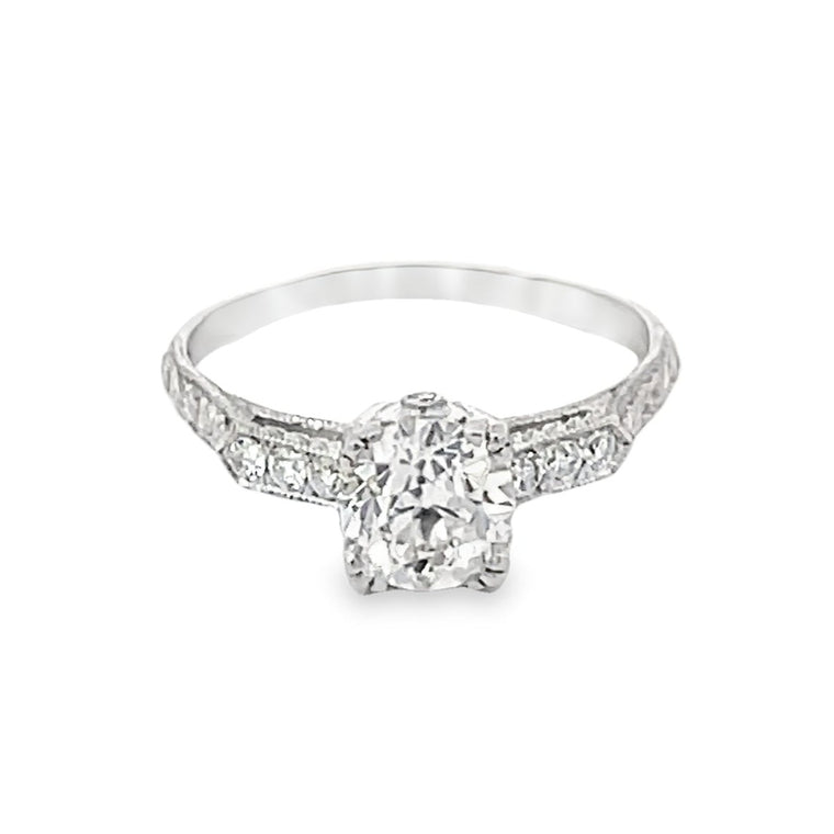 Front view of GIA 1.03ct Old European Cut Diamond Engagement Ring