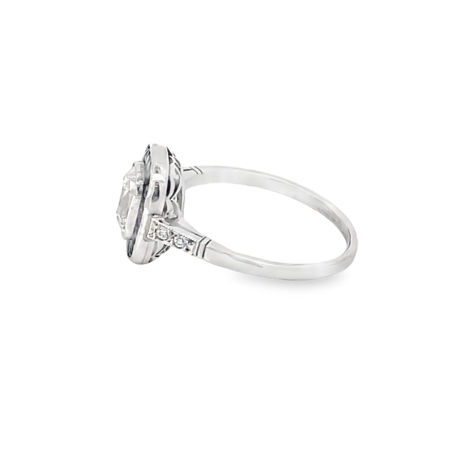 Side view of 1.01ct Antique Cushion Cut Diamond Engagement Ring