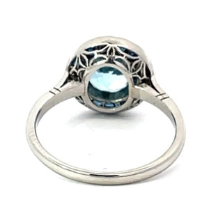 Back view of 1.00ct Round Cut Aquamarine Engagement Ring, Sapphire Halo, Platinum