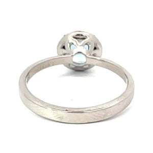 Back view of 0.80ct Round Cut Natural Aquamarine Engagement Ring, Diamond Halo, White Gold