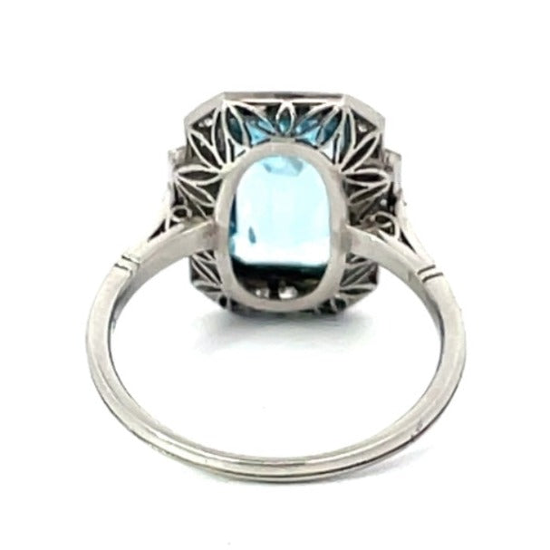 Back view of 2.35ct Emerald Cut Natural Aquamarine Cocktail Ring, Platinum