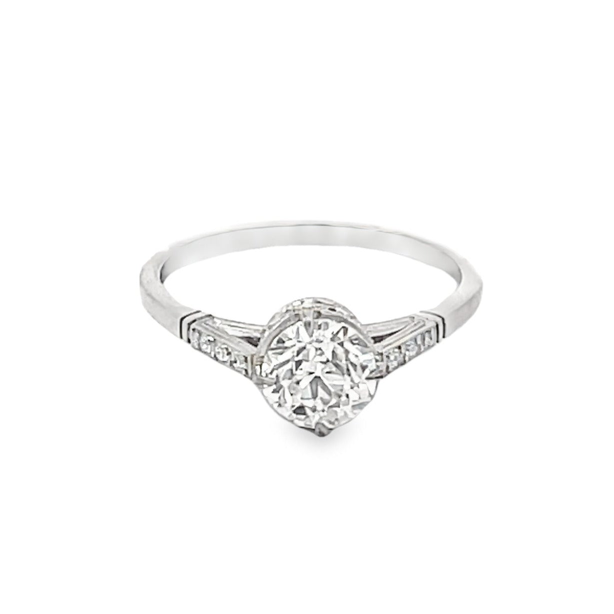 Front view of GIA 1.00ct Old European Cut Diamond Solitaire Ring