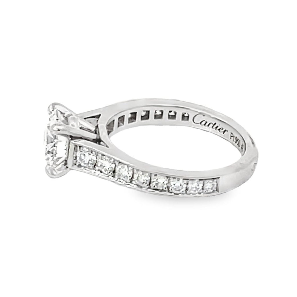 Side view of Cartier GIA 1.01ct Round Brilliant Cut Diamond Engagement Ring