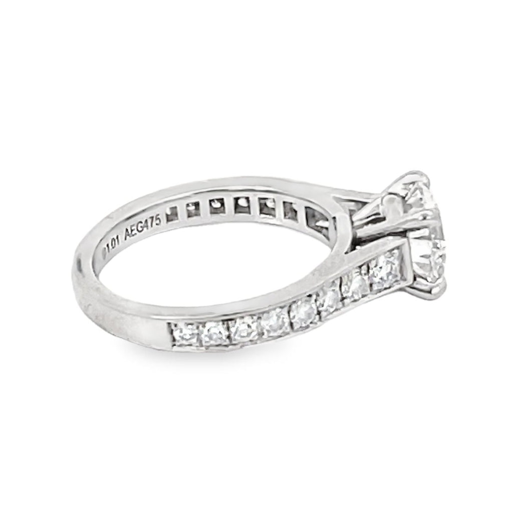 Side view of Cartier GIA 1.01ct Round Brilliant Cut Diamond Engagement Ring