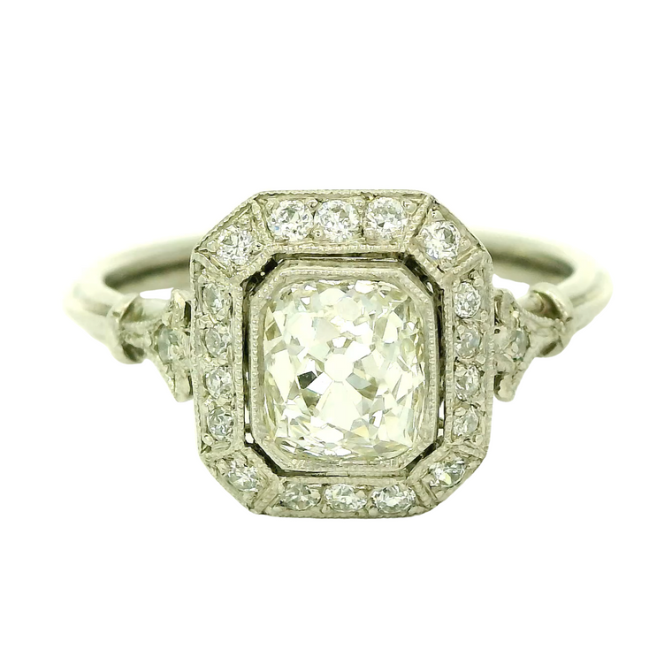 Front view of 1.07ct Antique Cushion Cut Diamond Engagement Ring