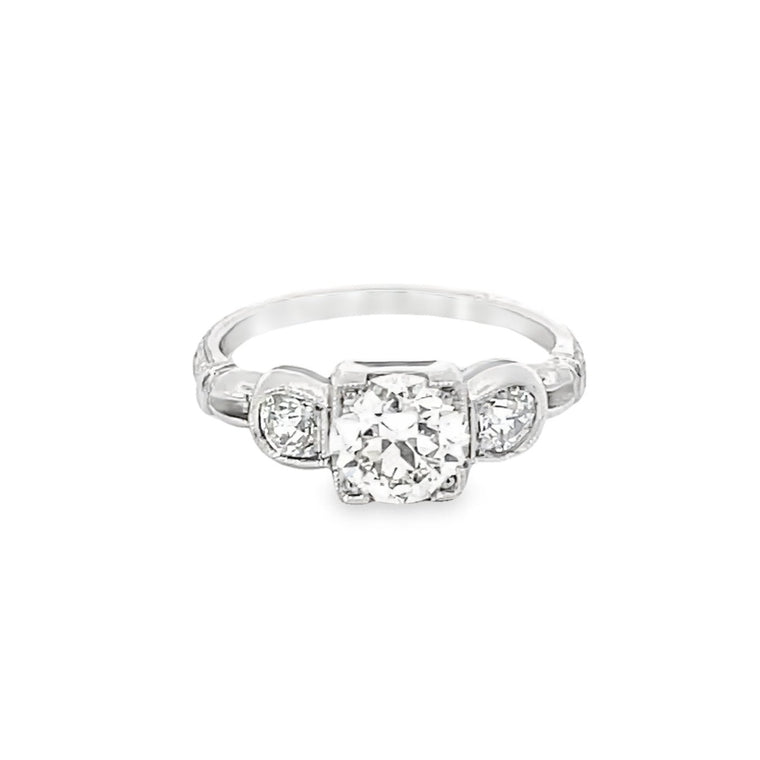 Front view of GIA 1.09ct Old European Cut Diamond Engagement Ring