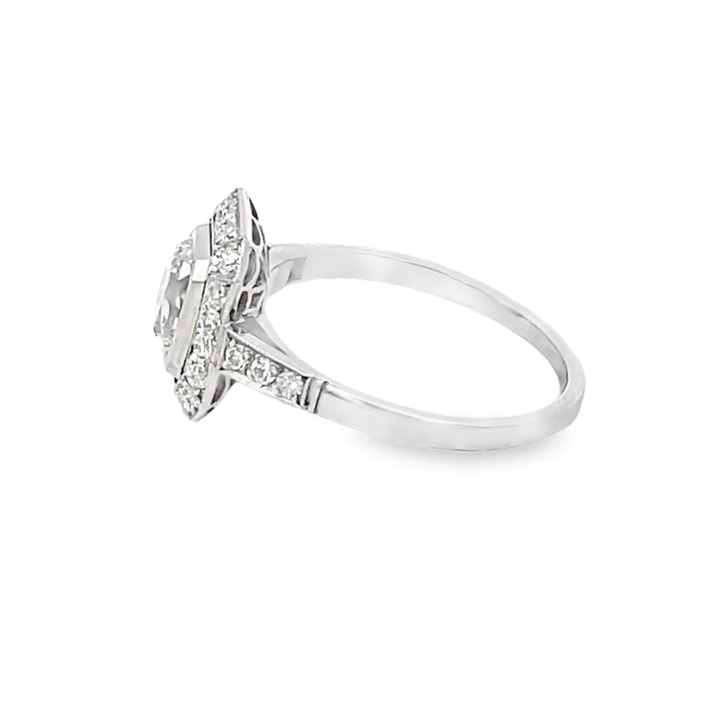 Side view of GIA 1.03ct Antique Cushion Cut Diamond Engagement Ring