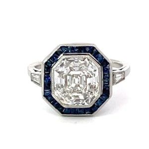 Front view of Antique Asscher Cut Diamond Engagement Ring