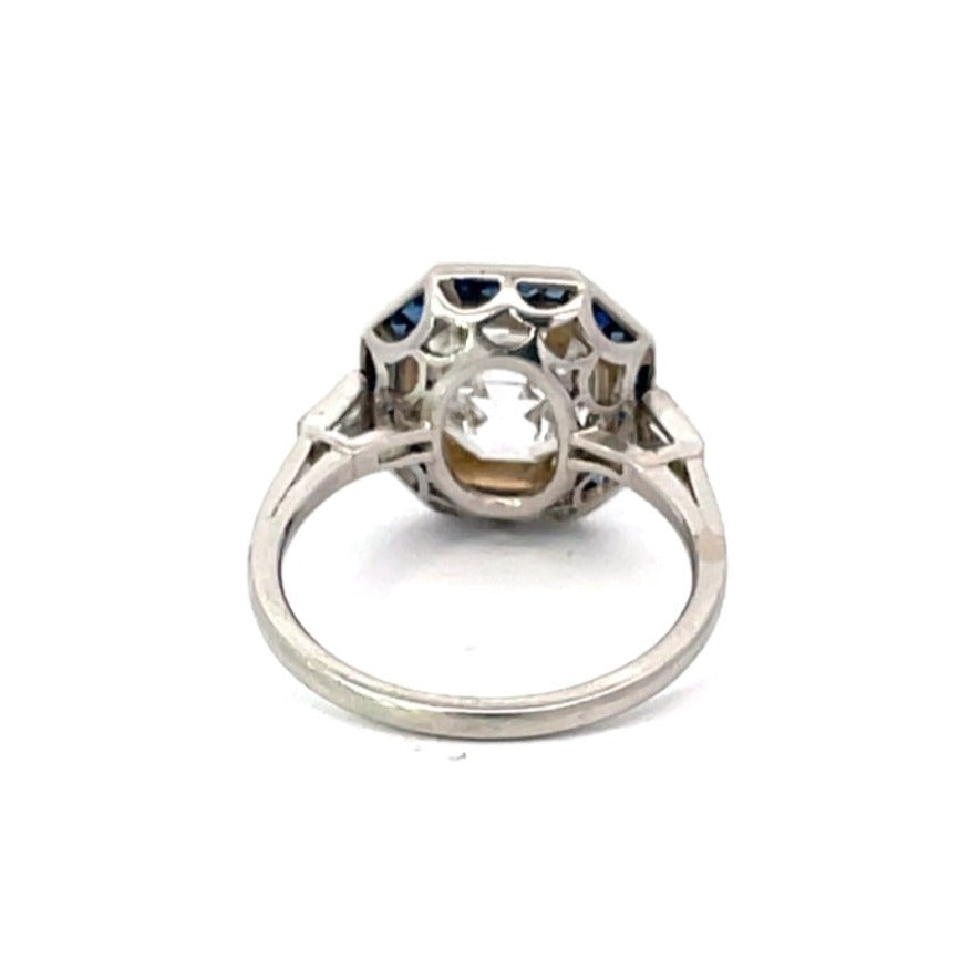 Back view of Antique Asscher Cut Diamond Engagement Ring Platinum