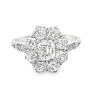 Front view of 0.65ct Antique Cushion Cut Diamond Engagement Ring, I Color, Platinum