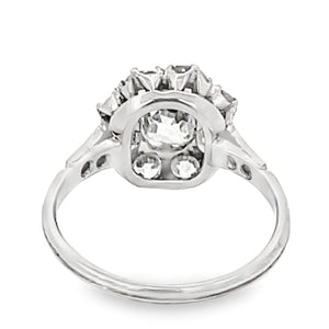 Back view of 0.65ct Antique Cushion Cut Diamond Engagement Ring, I Color, Platinum