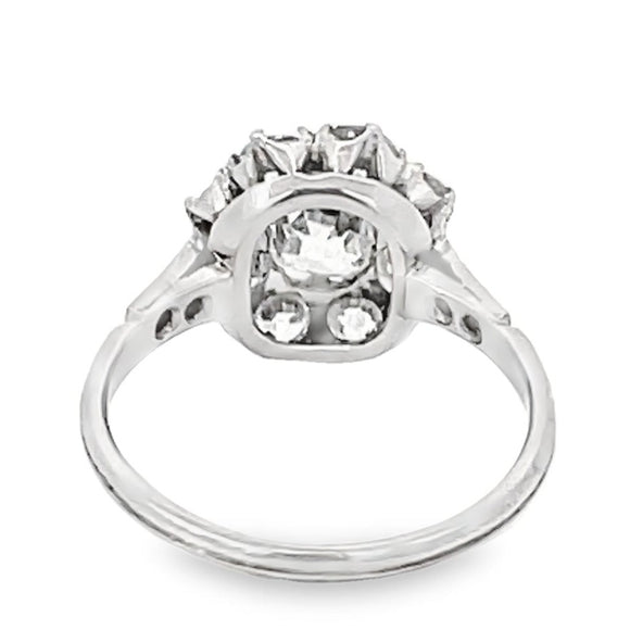 Front view of 0.65ct Antique Cushion Cut Diamond Engagement Ring, I Color, Platinum