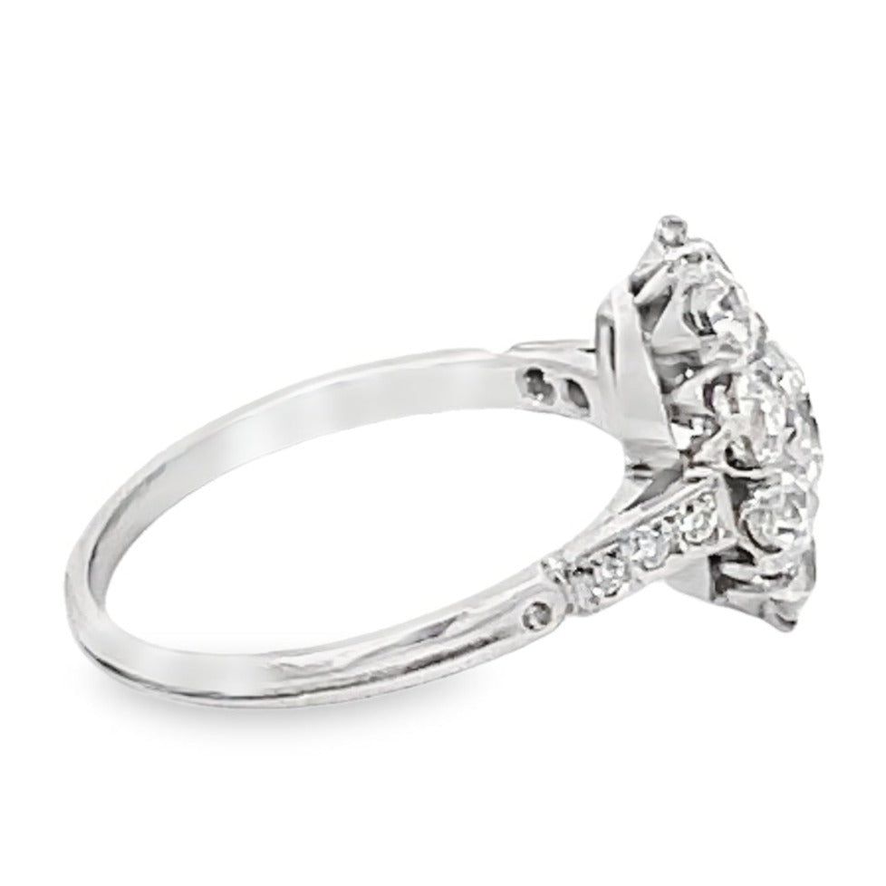 Side view of 0.65ct Antique Cushion Cut Diamond Engagement Ring, I Color, Platinum