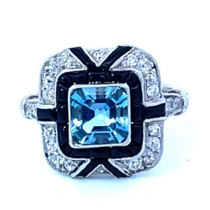 Front view of 1.08ct Asscher Cut Aquamarine Engagement Ring, Platinum