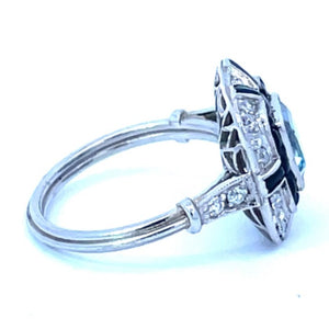 Side view of 1.08ct Asscher Cut Aquamarine Engagement Ring, Platinum