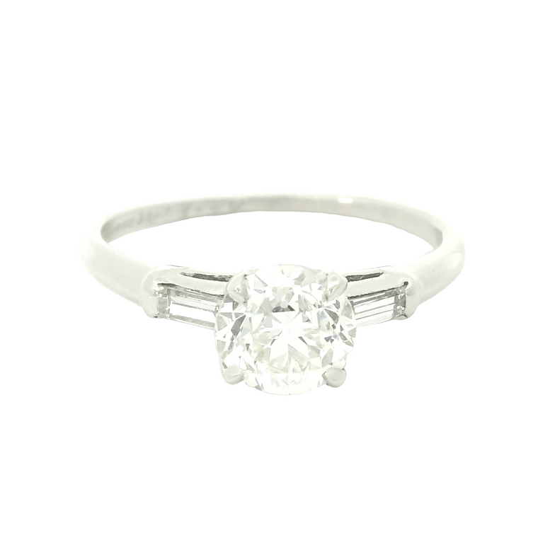 Front view of Vintage GIA 1.08ct Old European Cut Diamond Engagement Ring