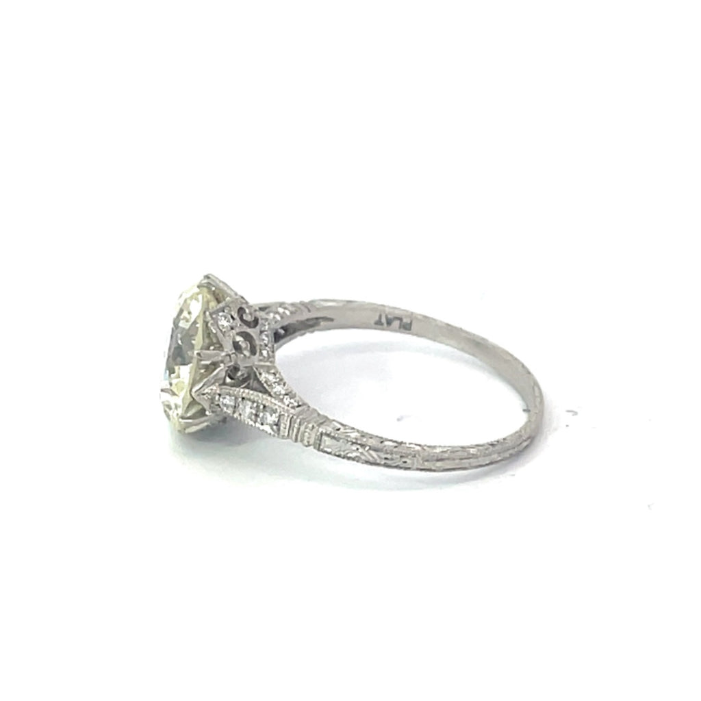 Side view of 3.14ct Round Transitional Cut Diamond Solitaire Engagement Ring, VS1 Clarity, Platinum
