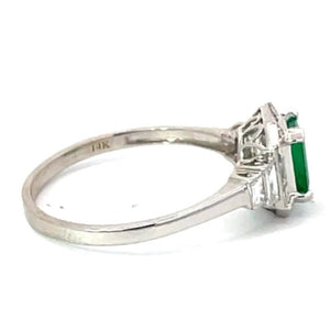 Side view of 0.79ct Emerald Cut Natural Emerald Engagement Ring, Diamond Halo, 14k White Gold