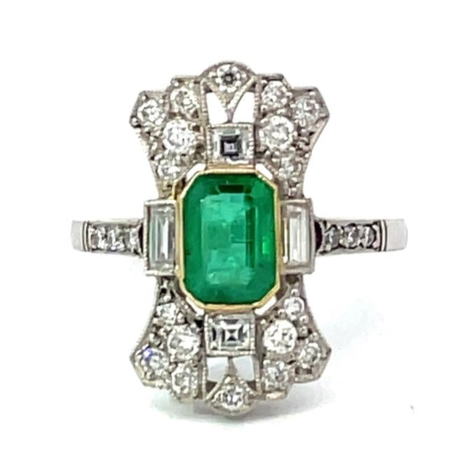 Front view of 1.00ct Emerald Cut Natural Colombian Emerald Cocktail Ring, Platinum