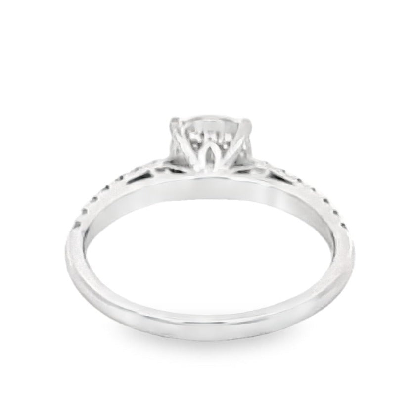 Back view of GIA 0.90ct Old European Cut Diamond Engagement Ring, I Color, 18k White Gold