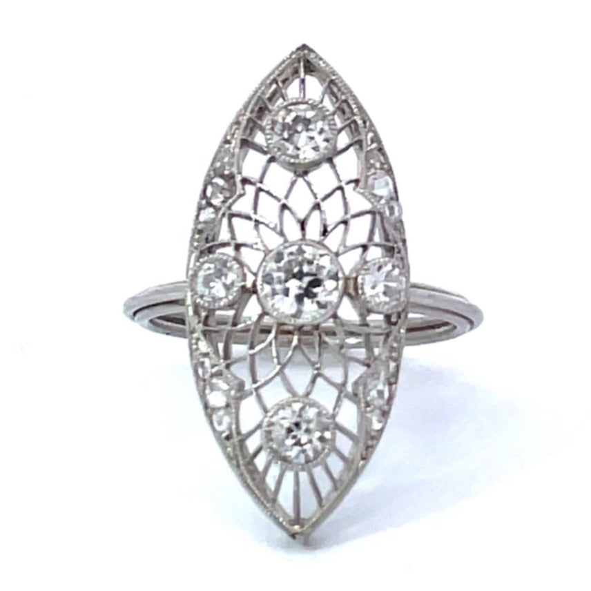 Front view of Antique 0.30ct Old European Cut Diamond Cocktail Ring, I Color, Platinum