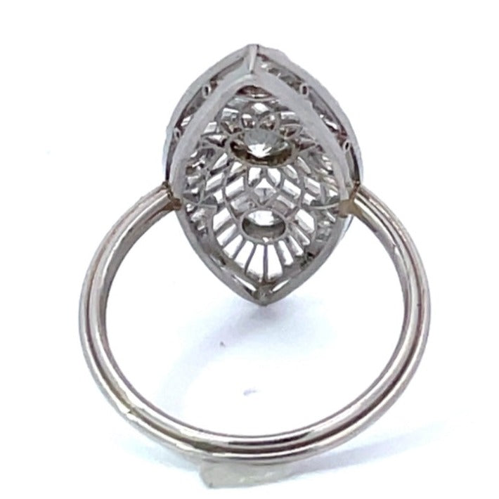 Back view of Antique 0.30ct Old European Cut Diamond Cocktail Ring, I Color, Platinum