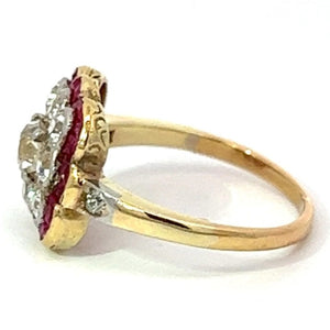 Side view of Antique 0.20ct Diamond Engagement Ring, Platinum & 18k Yellow Gold