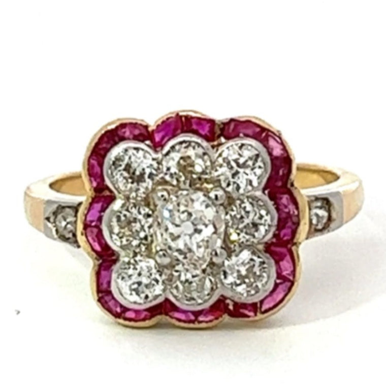 Front view of Antique 0.20ct Diamond Engagement Ring, Platinum & 18k Yellow Gold