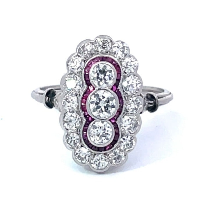 Front view of Antique 0.15ct Old European Cut Diamond Cocktail Ring, I color, Platinum